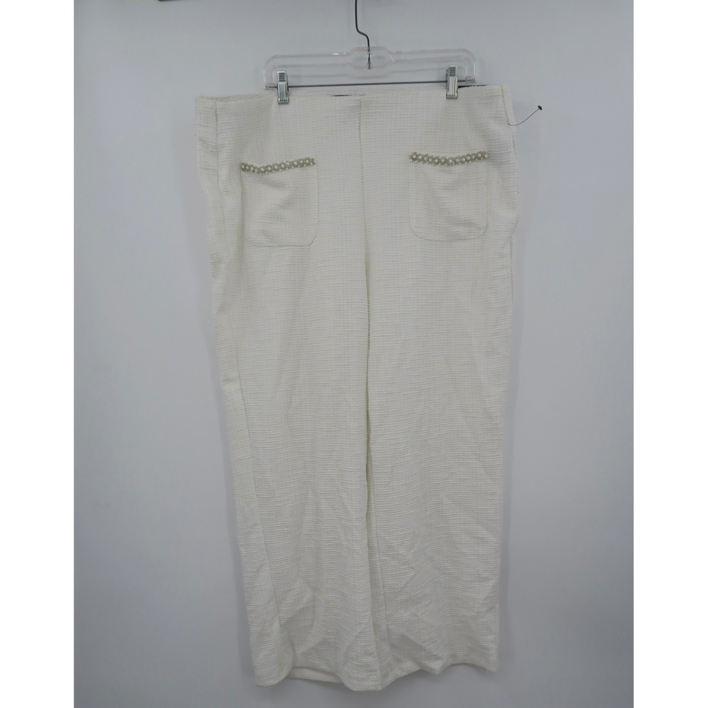 JONES NEW YORK Womens White Textured Pants Pearl Embellished Pockets Size 2X - Picture 1 of 8
